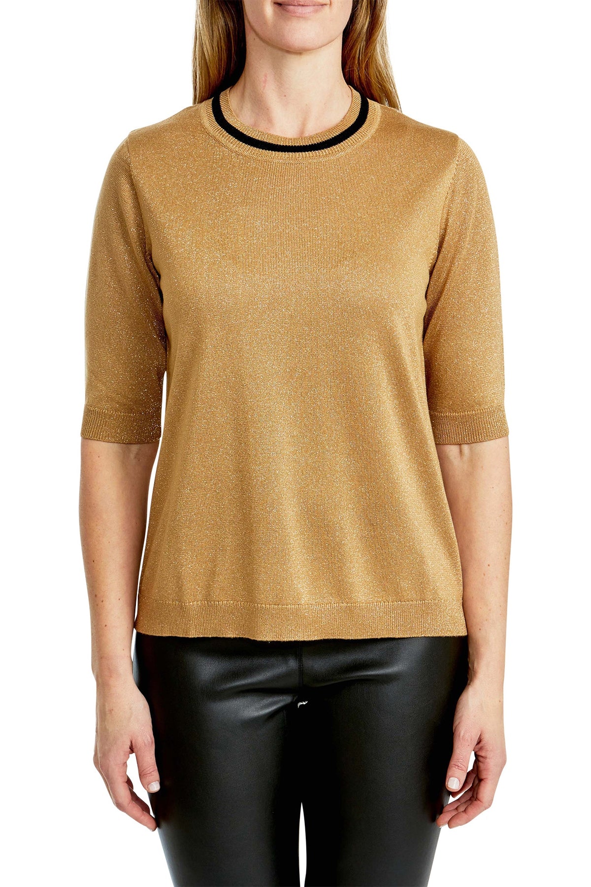 Short Sleeve Lurex Pullover Gold