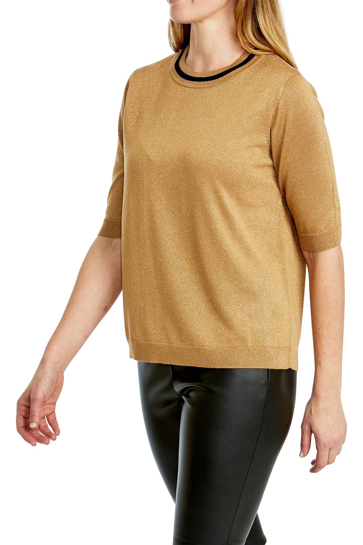 Short Sleeve Lurex Pullover Gold