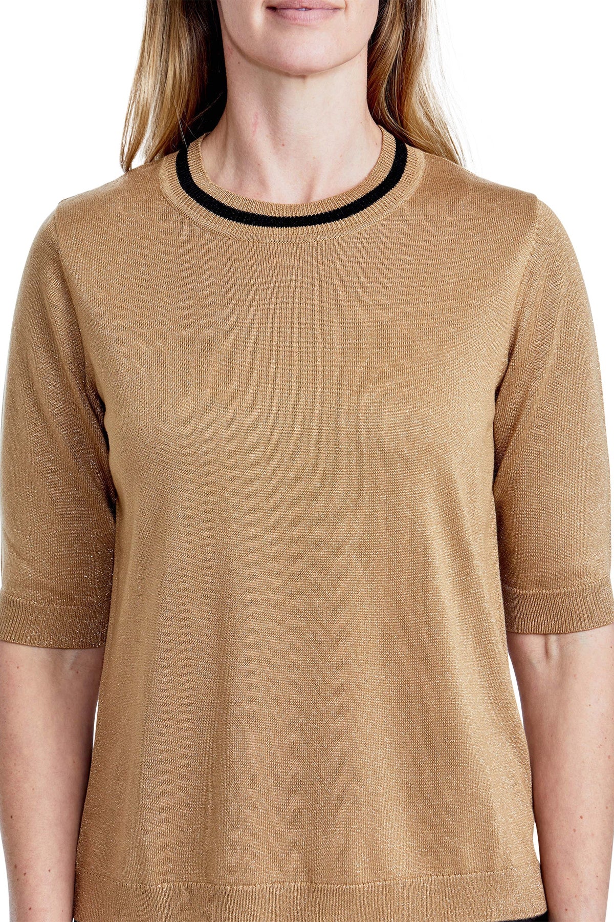 Short Sleeve Lurex Pullover Gold