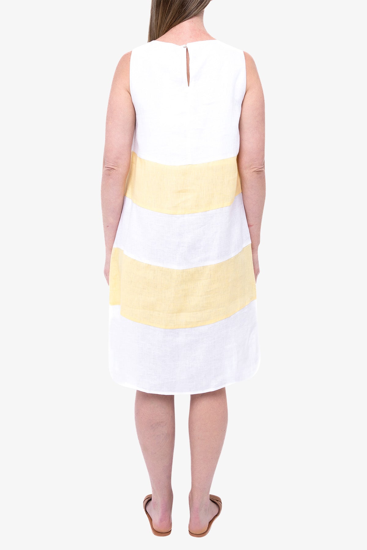 Block Stripe Sleeveless Linen Dress White and Yellow