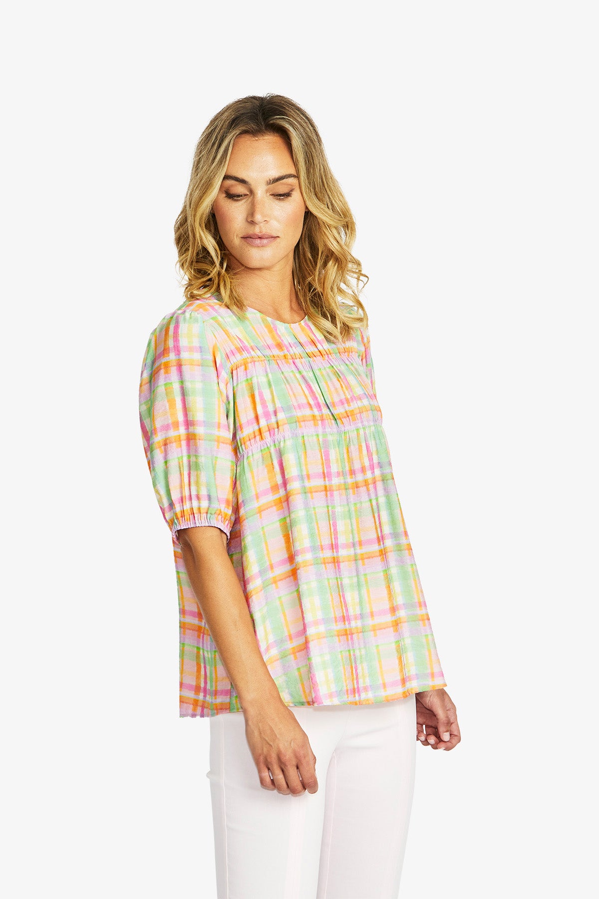Women's Check Gathered Top Checkerboard in Multicolour | Lizzy