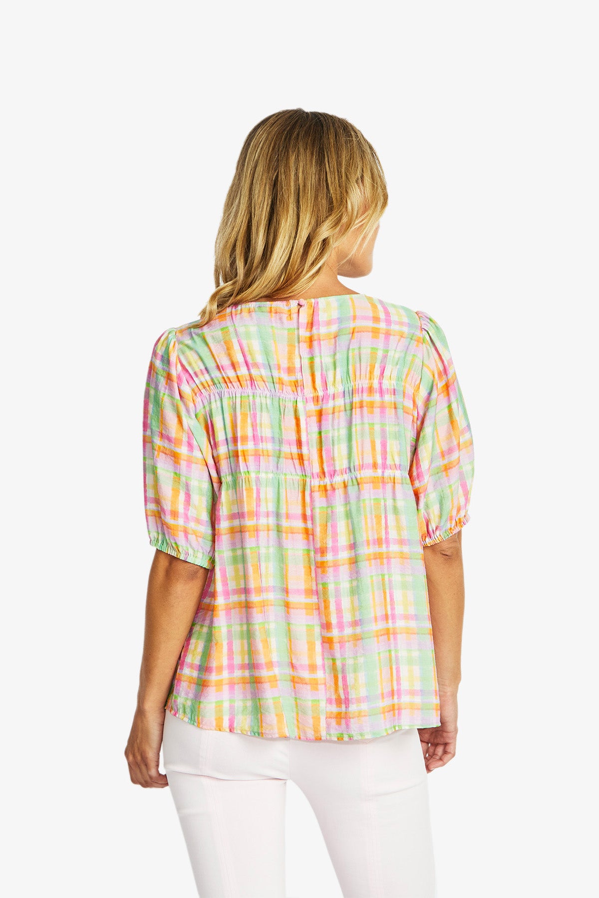 Women's Check Gathered Top Checkerboard in Multicolour | Lizzy