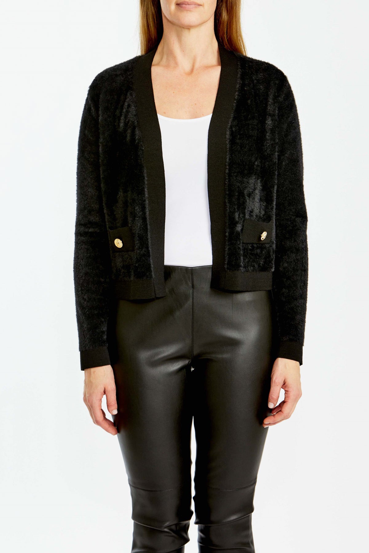 Crop Fluffy Cardigan Black