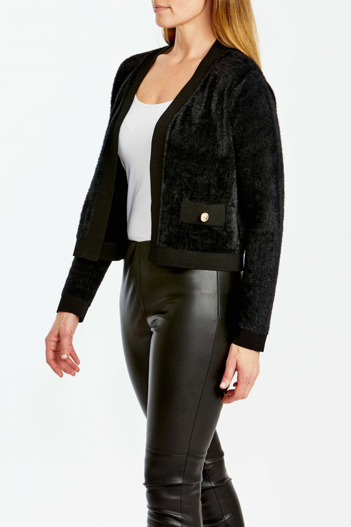 Crop Fluffy Cardigan Black
