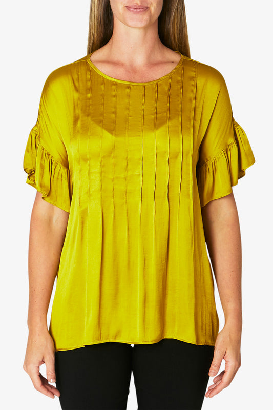 Drop Shoulder Ruffle Top Chartreuse