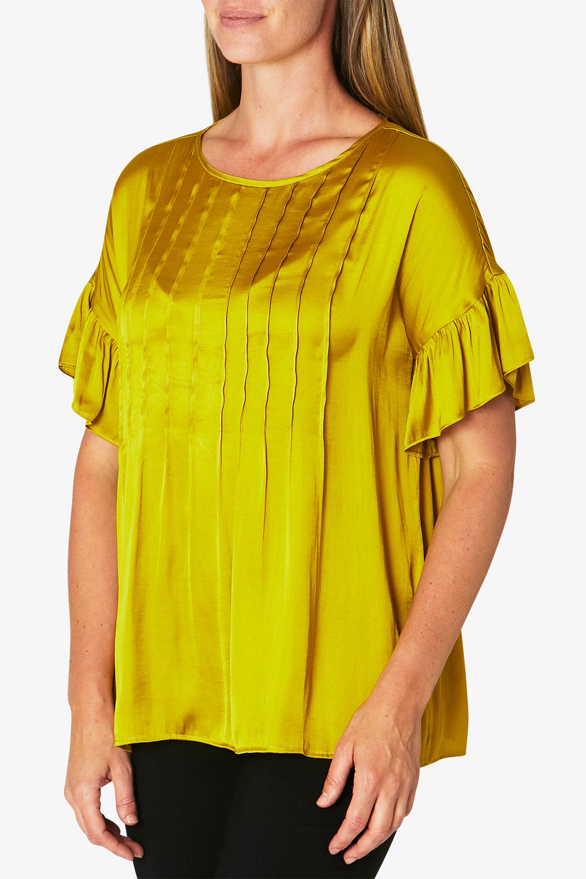 Drop Shoulder Ruffle Top Chartreuse
