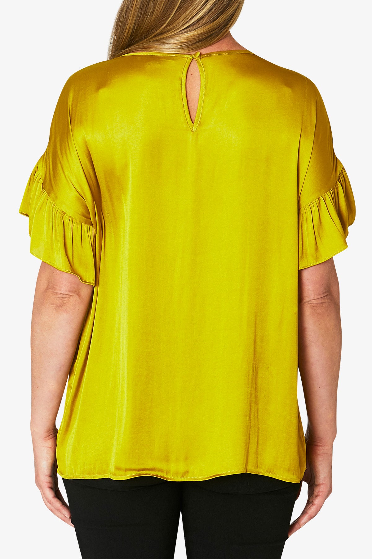 Drop Shoulder Ruffle Top Chartreuse