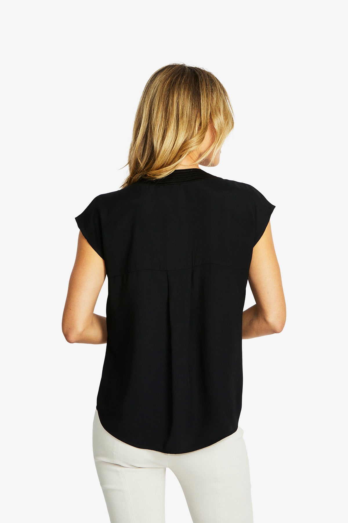 Helen V-Neck Slinky Top in Black