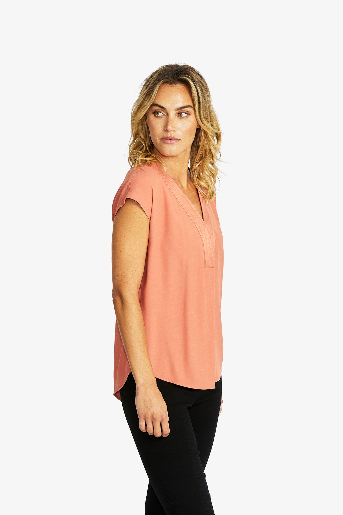 Helen V-Neck Slinky Top in Sienna