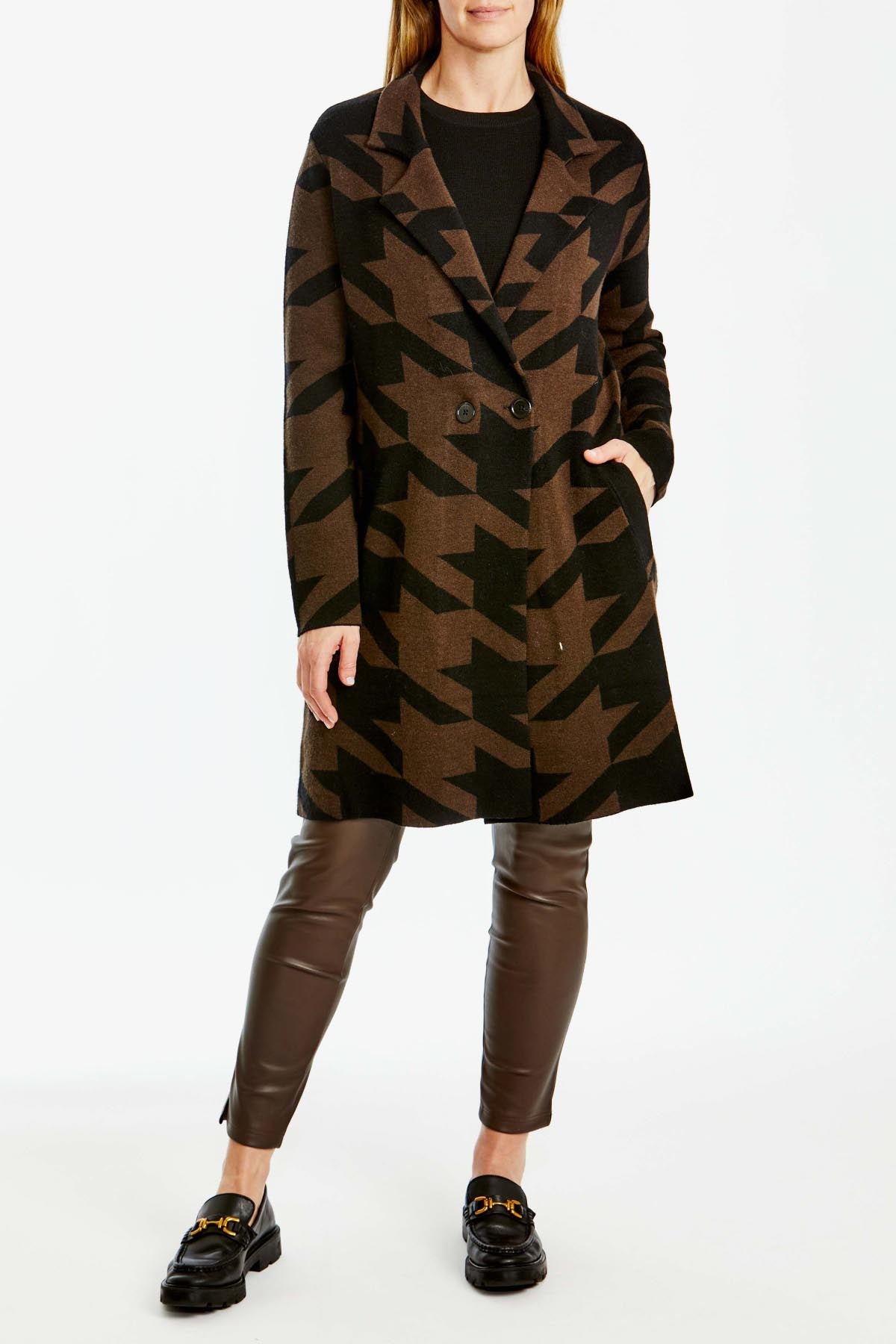 Houndstooth Coatigan Coffee/Black