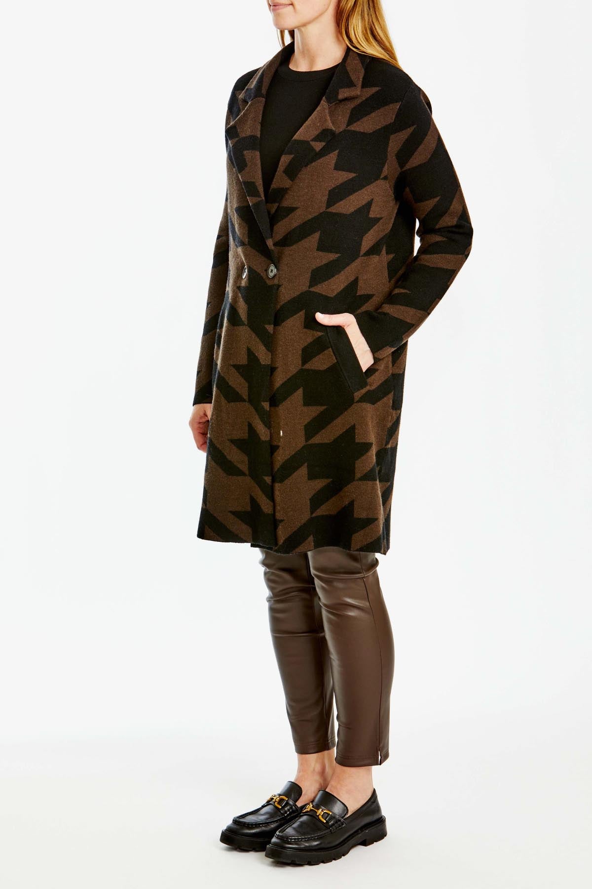 Houndstooth Coatigan Coffee/Black