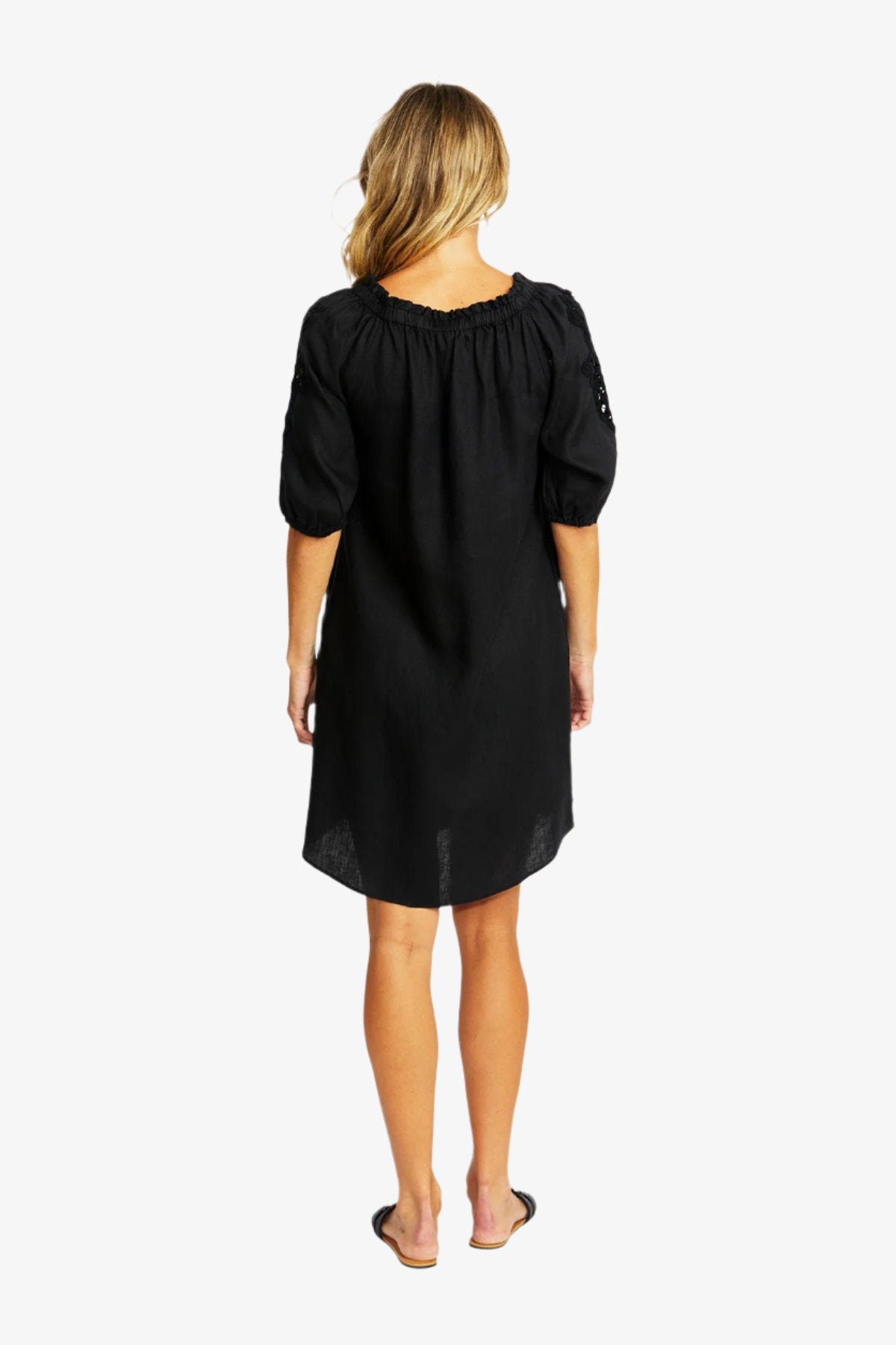 Jojo Linen Lace Trim Dress in Black