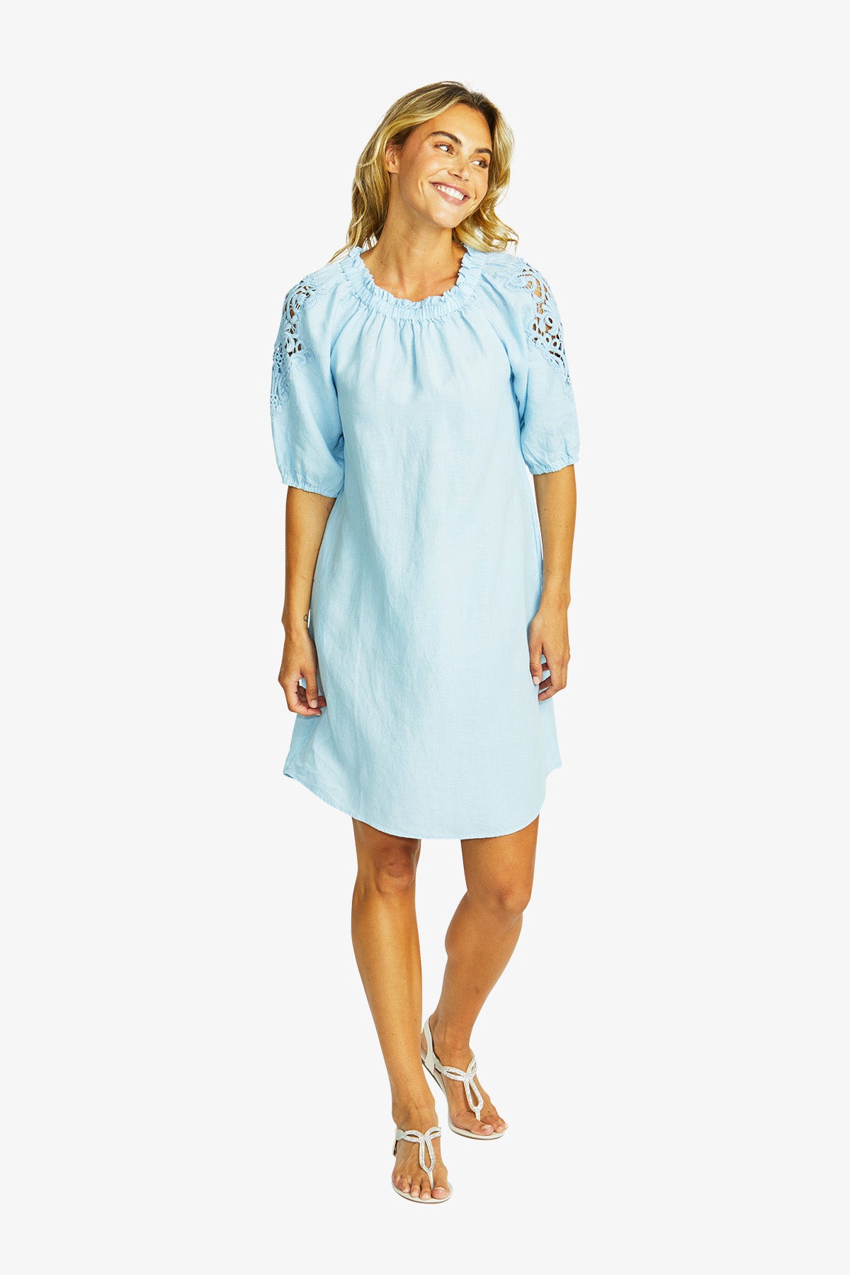 Jojo Linen Lace Trim Dress in Nordic