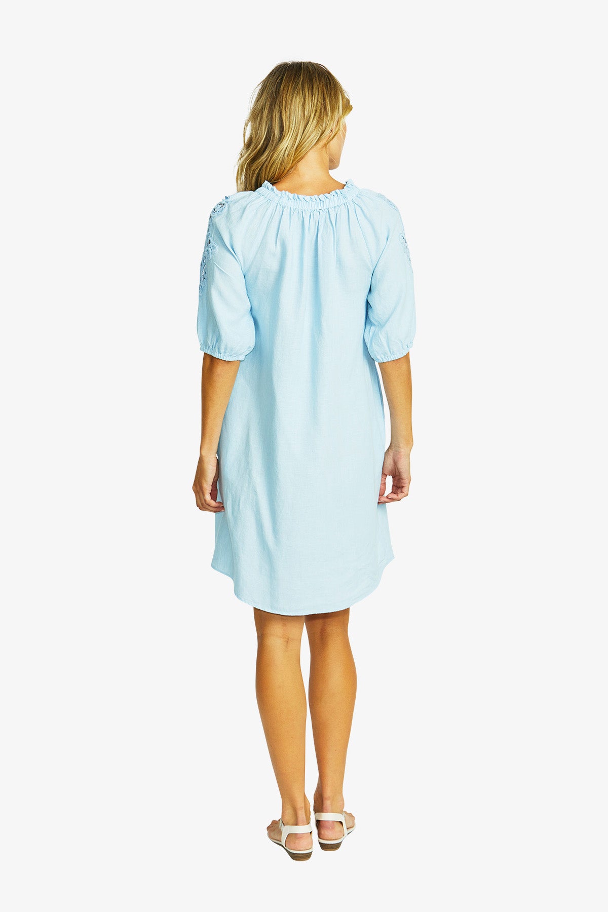 Jojo Linen Lace Trim Dress in Nordic