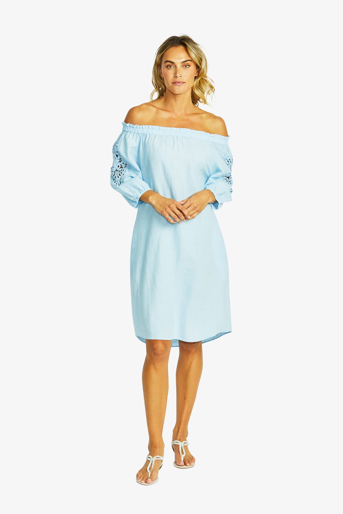 Jojo Linen Lace Trim Dress in Nordic