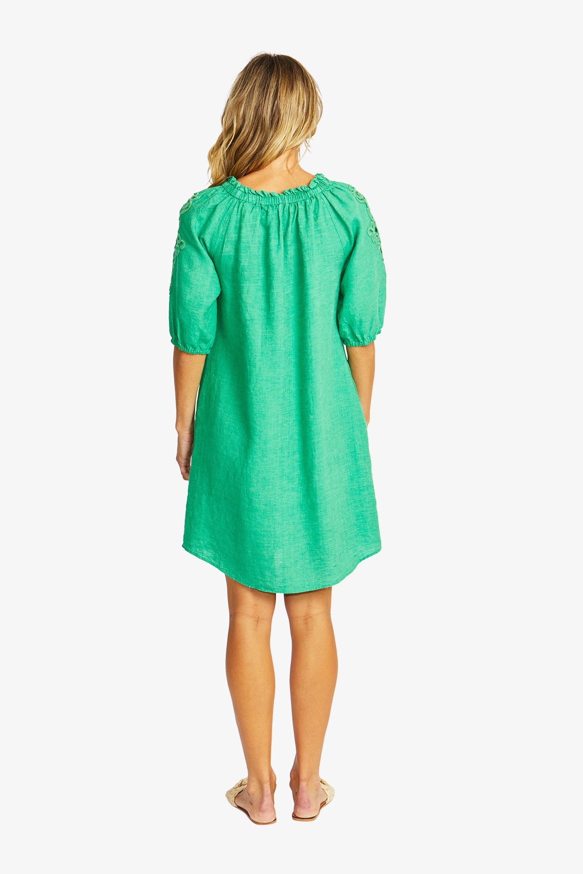 Jojo Linen Lace Trim Dress in Parrot