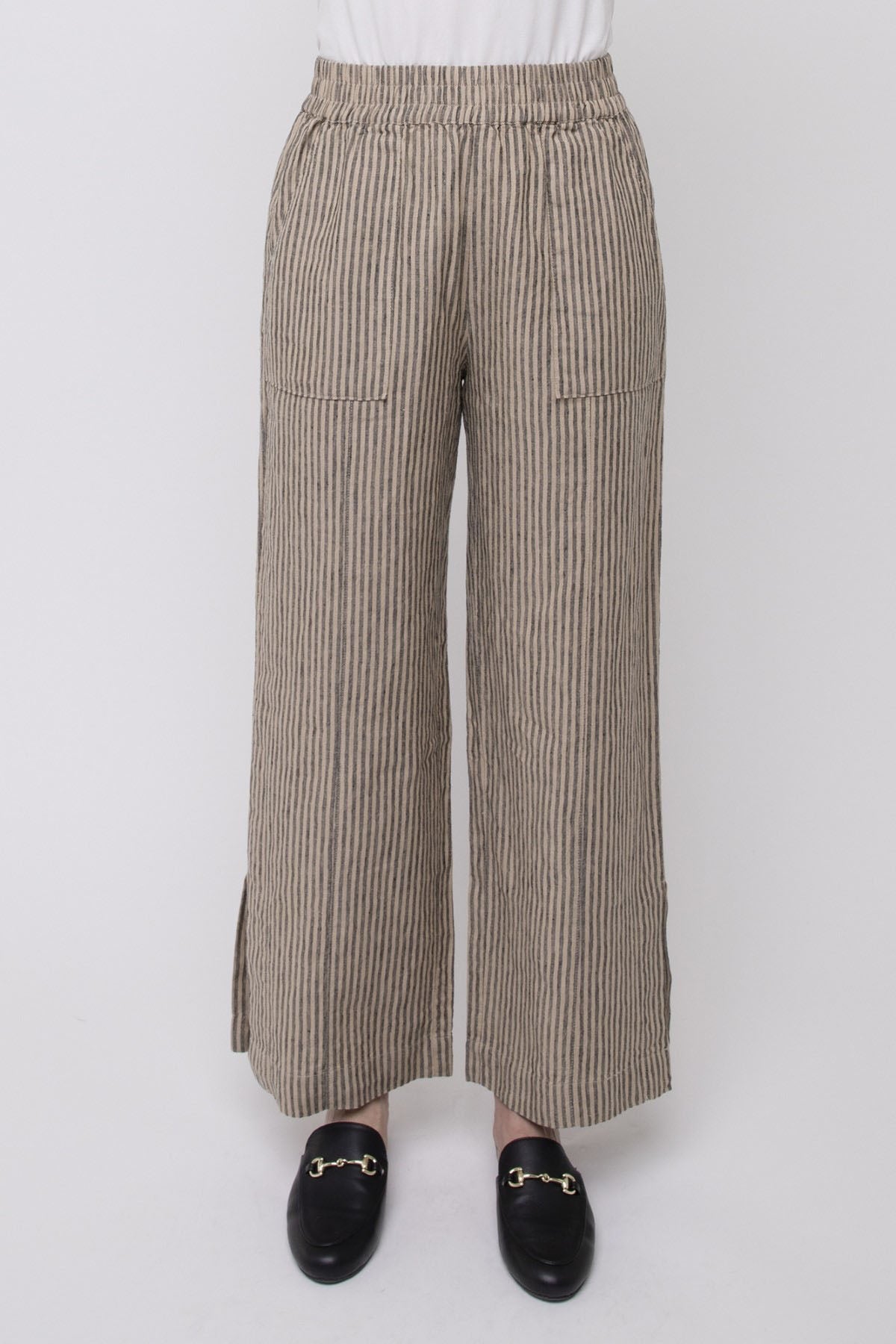 Stripe Linen Palazzo Pant Black / Birch Stripe