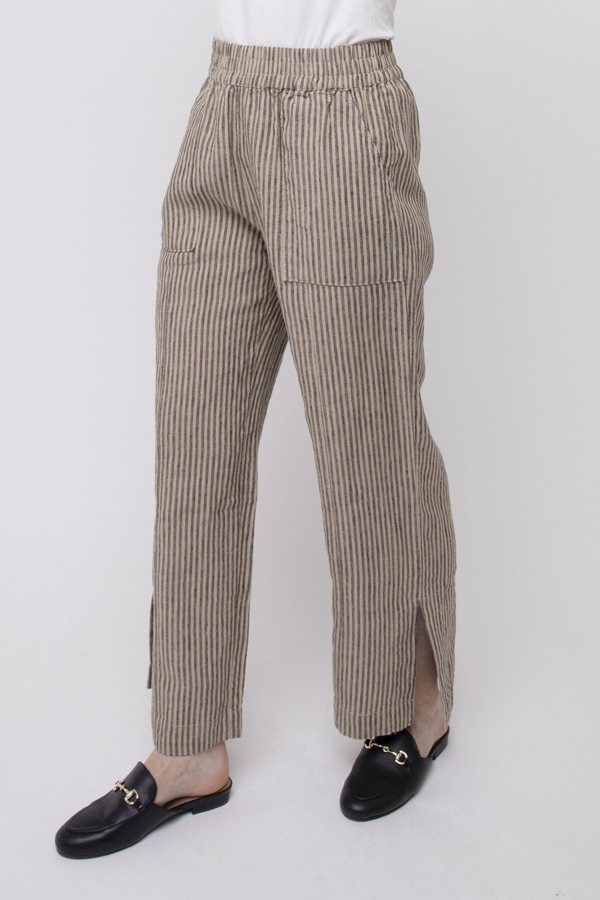 Stripe Linen Palazzo Pant Black / Birch Stripe