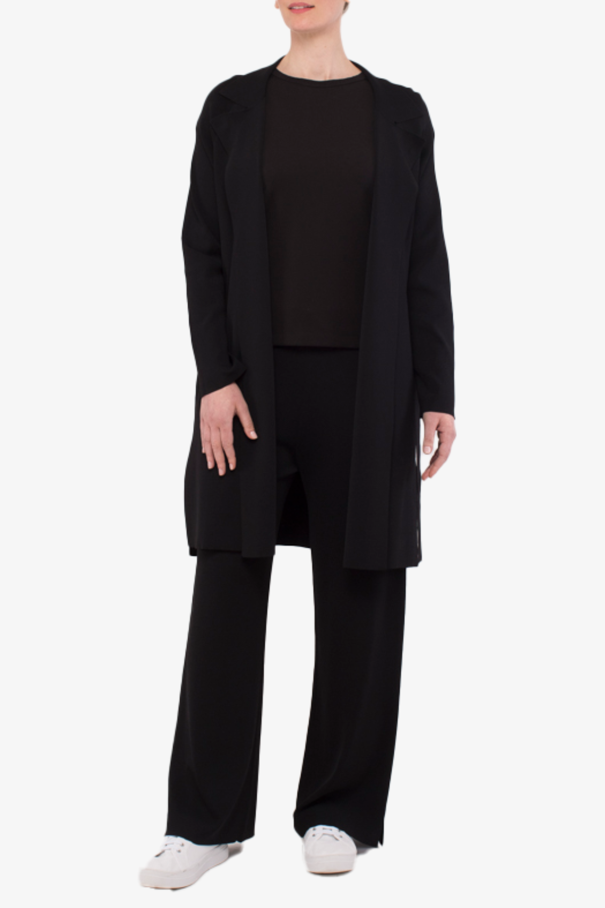 Long black belted cardigan best sale