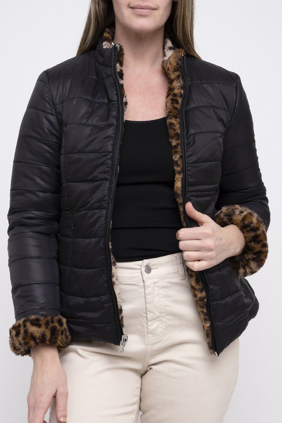 Reversible Puffer Jacket Animal Print / Black