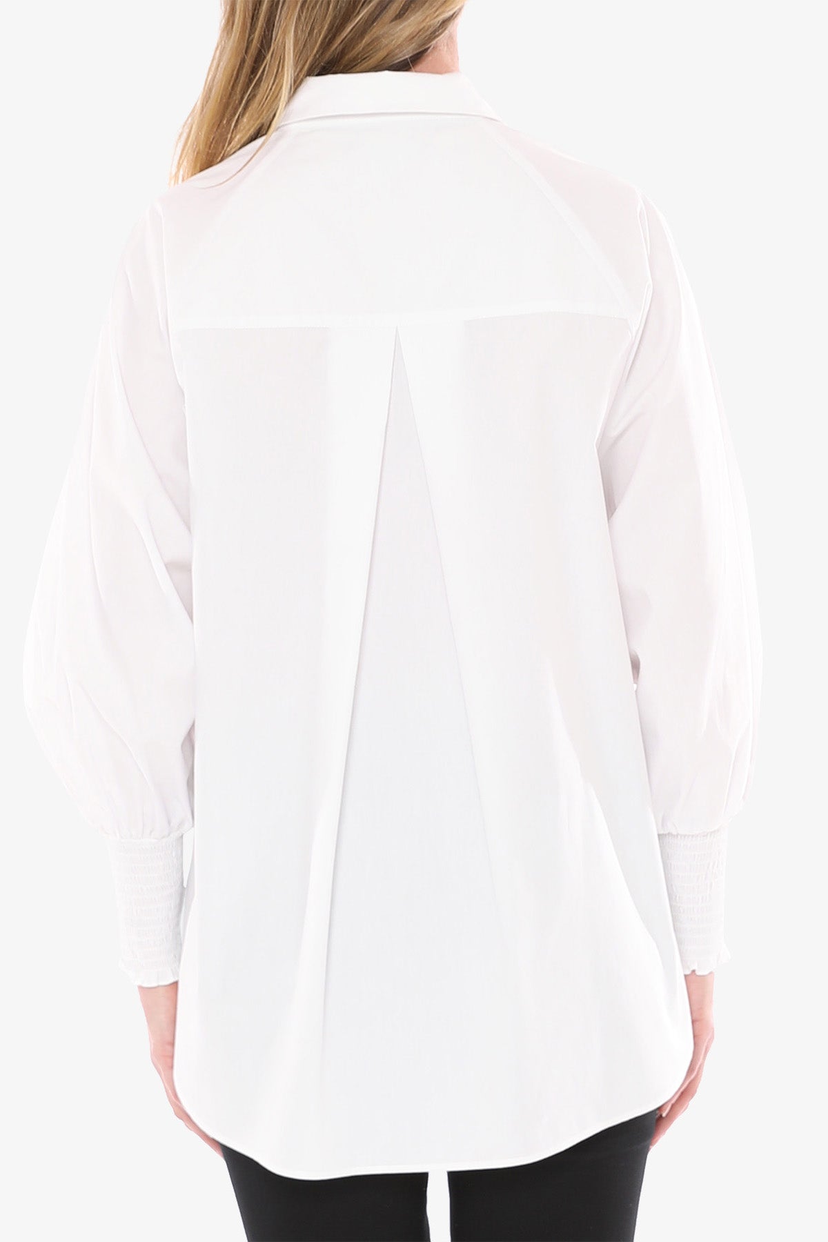 Women's Shirred Cuff Boyfriend Shirt in White