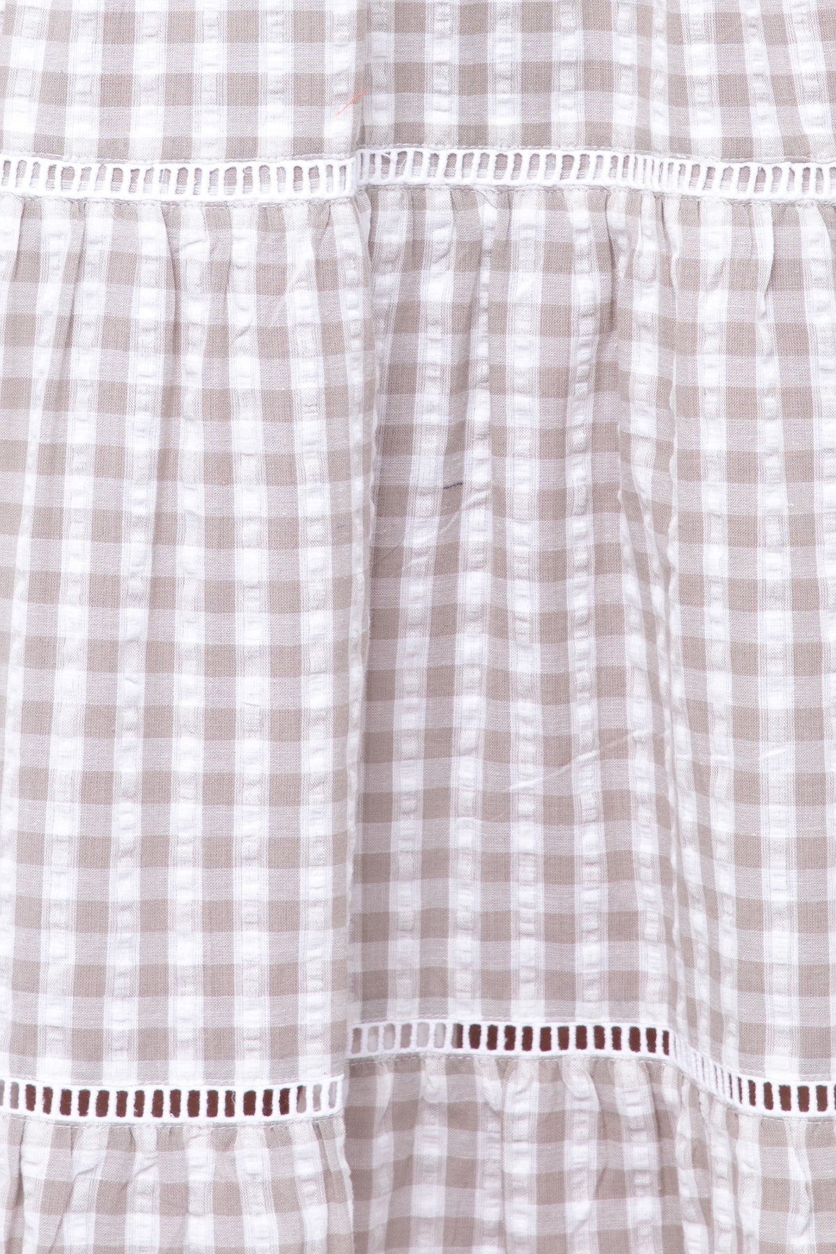 Shirred Waist Gingham Dress White Flax
