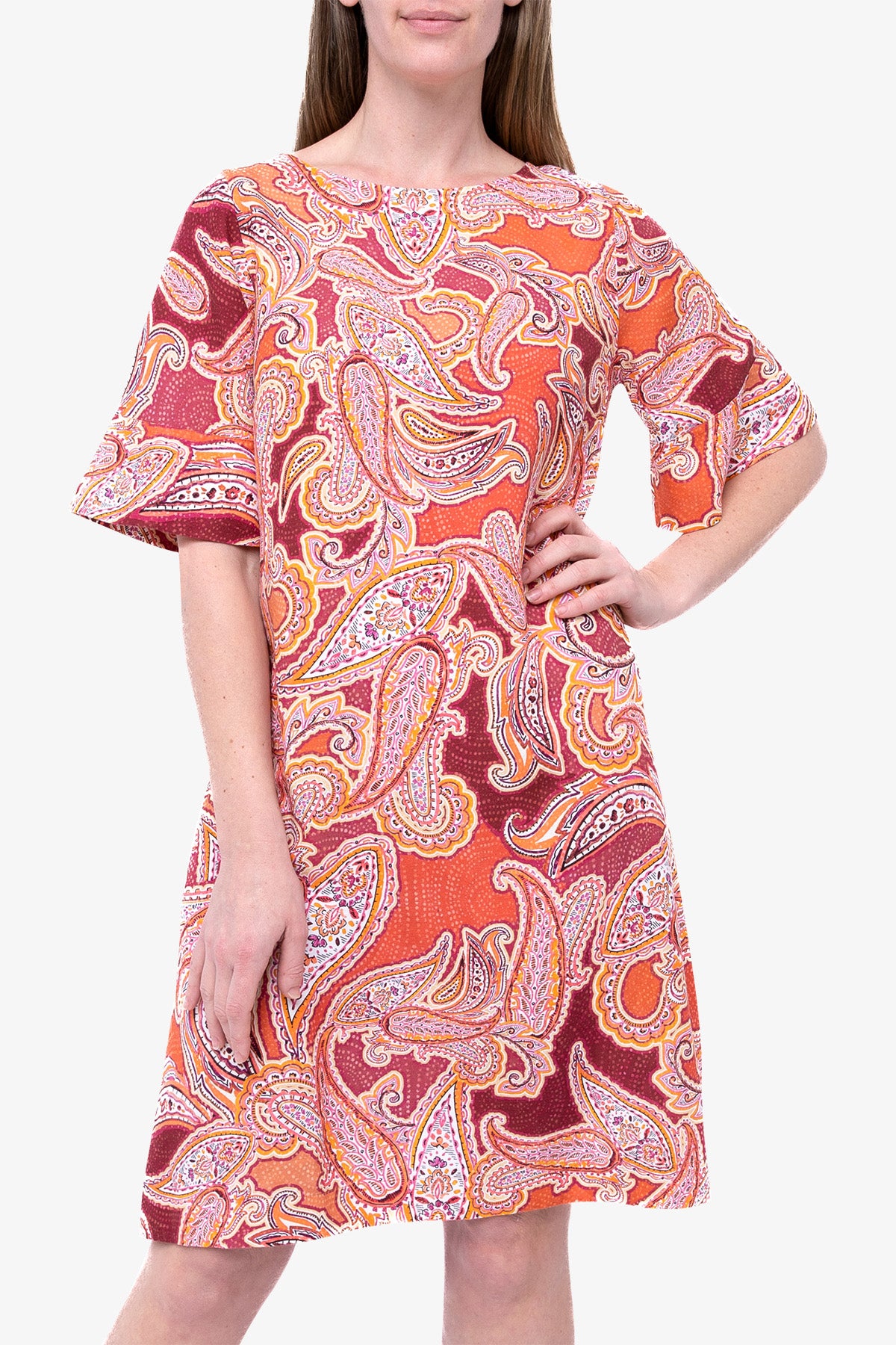 Short Sleeve Paisley Print Dress Orange