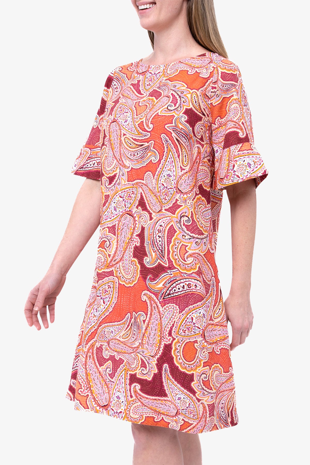 Short Sleeve Paisley Print Dress Orange