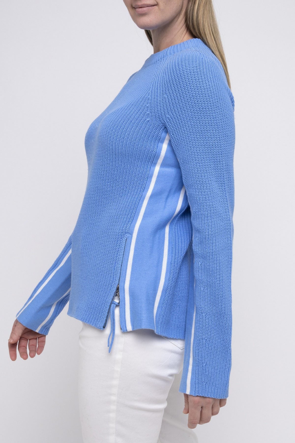 Side Zip Shaker Knit Pullover Sky Blue