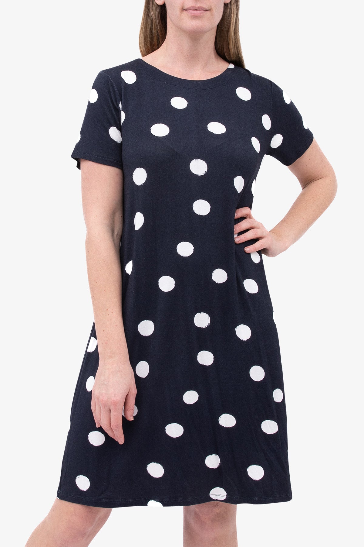 Spotted Swing Dress Navy with White