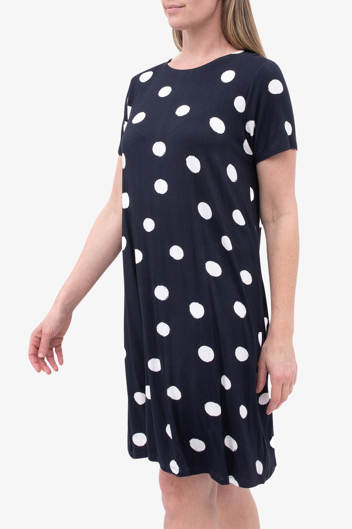 Spotted Swing Dress Navy with White