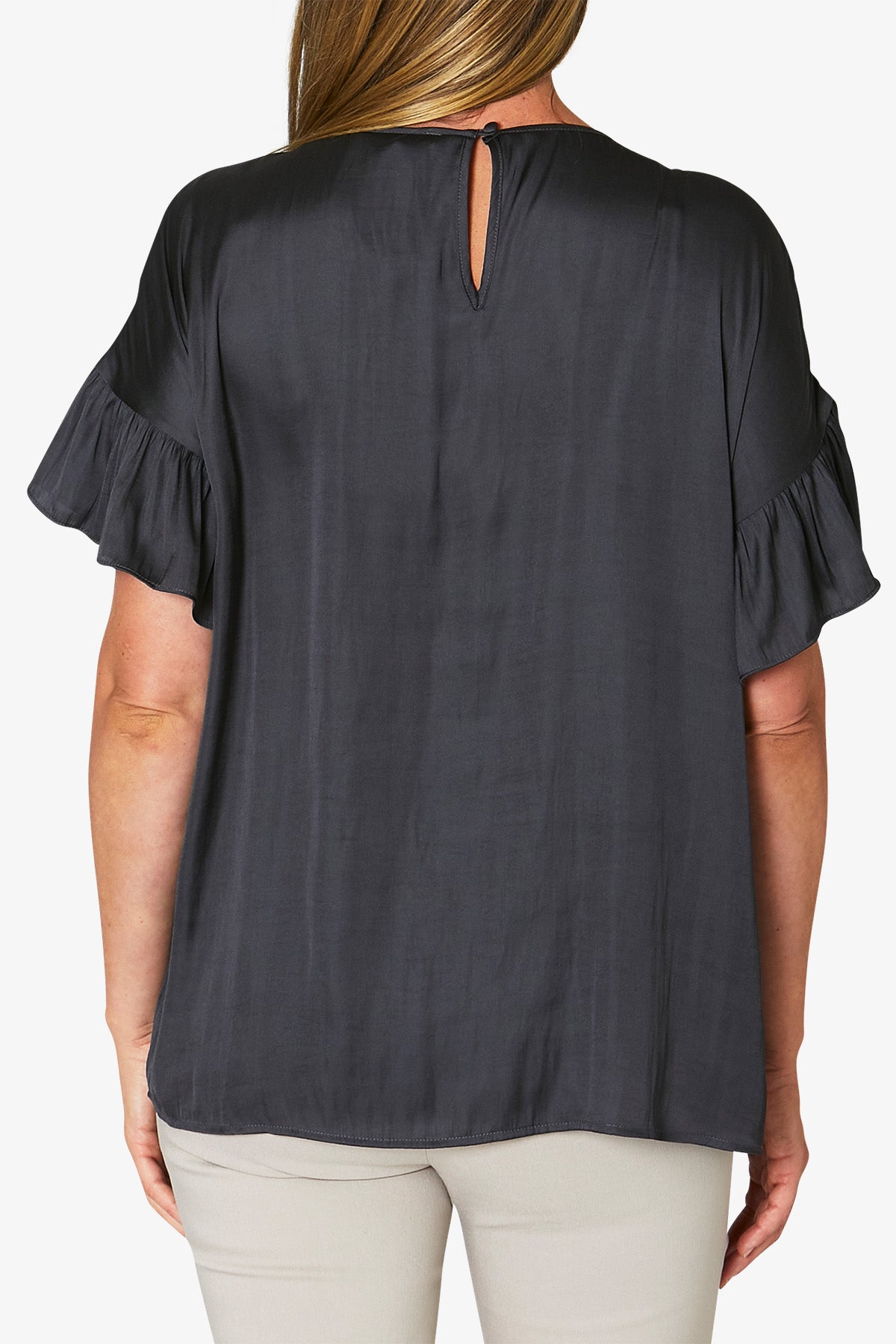 Drop Shoulder Ruffle Top Granite