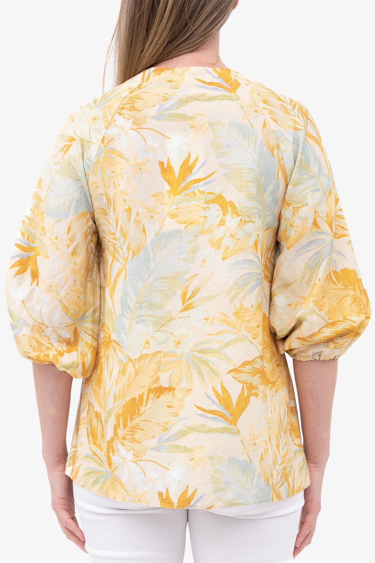 Ethereal Print Lace Up Blouse Yellow