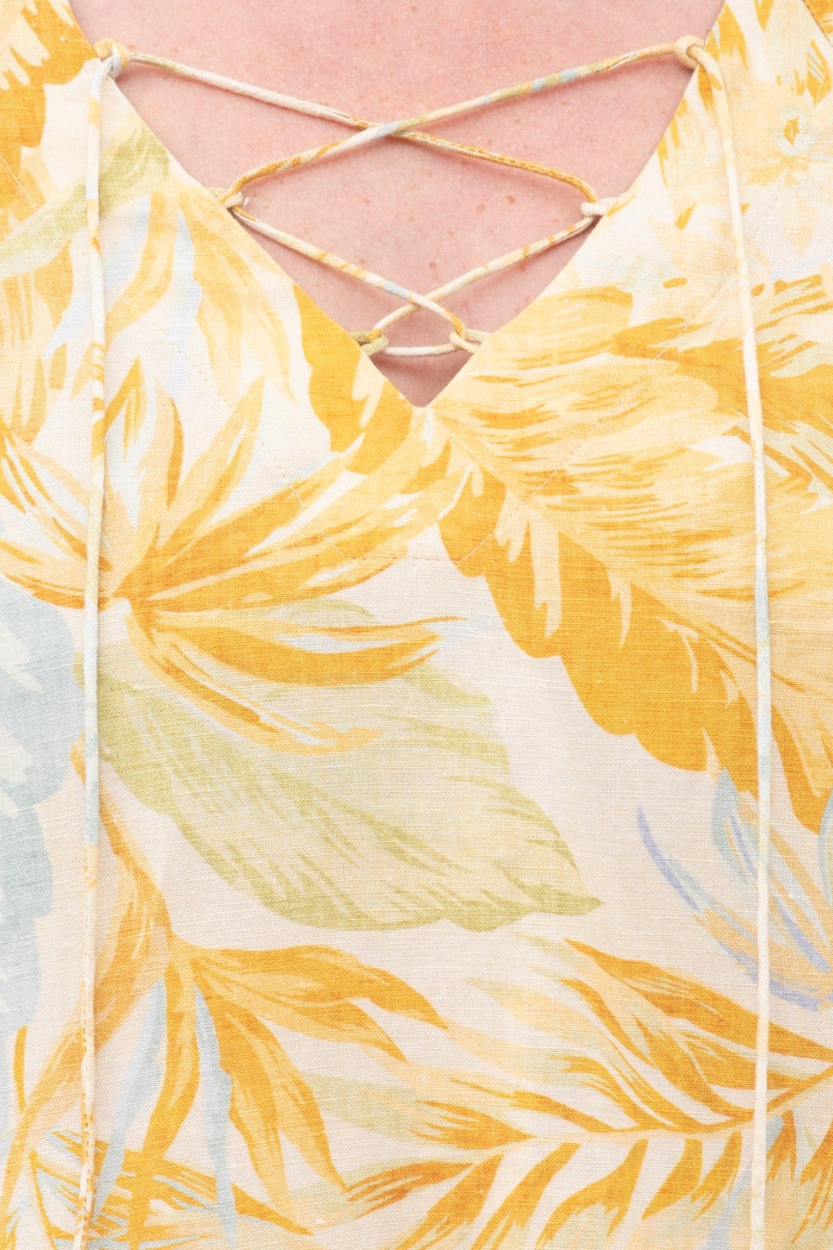 Ethereal Print Lace Up Blouse Yellow