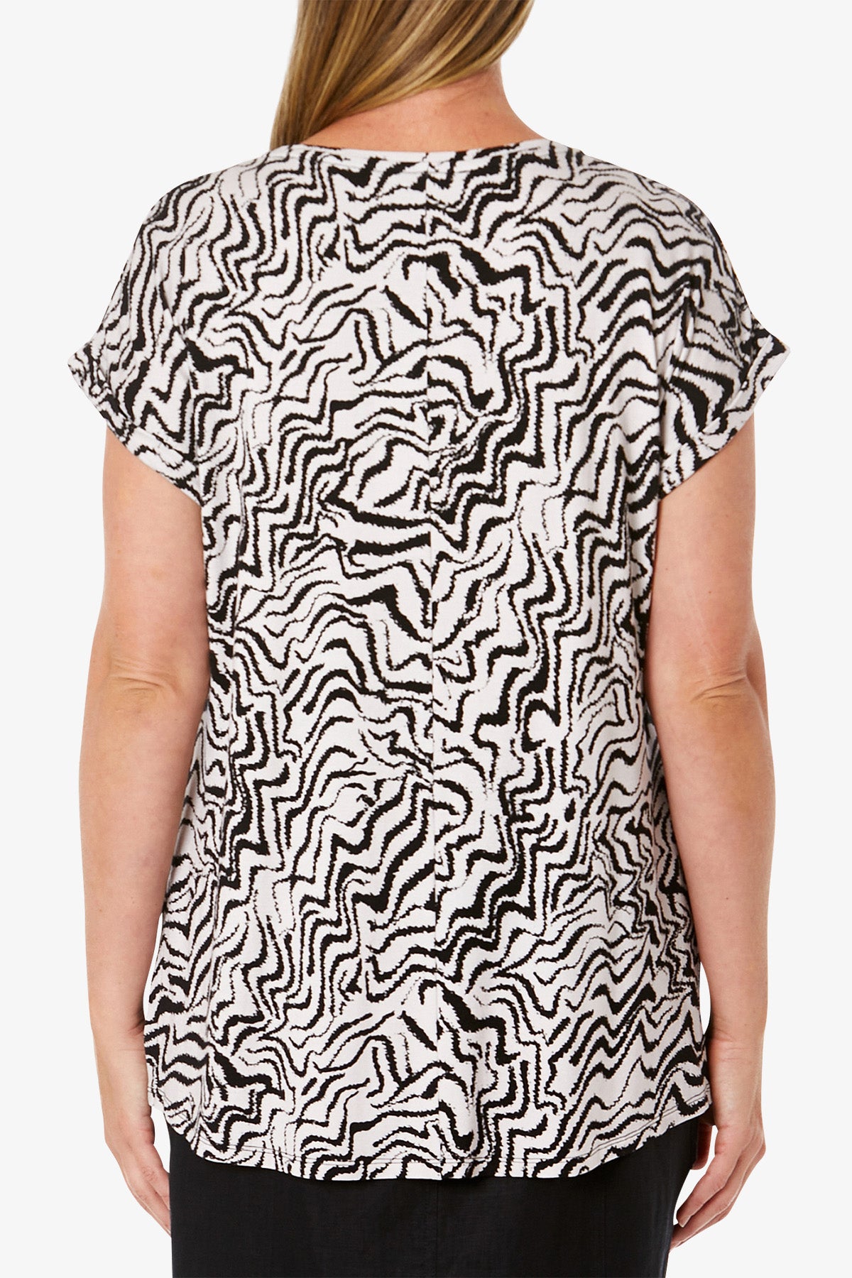 Longline Squiggle Print Top Black