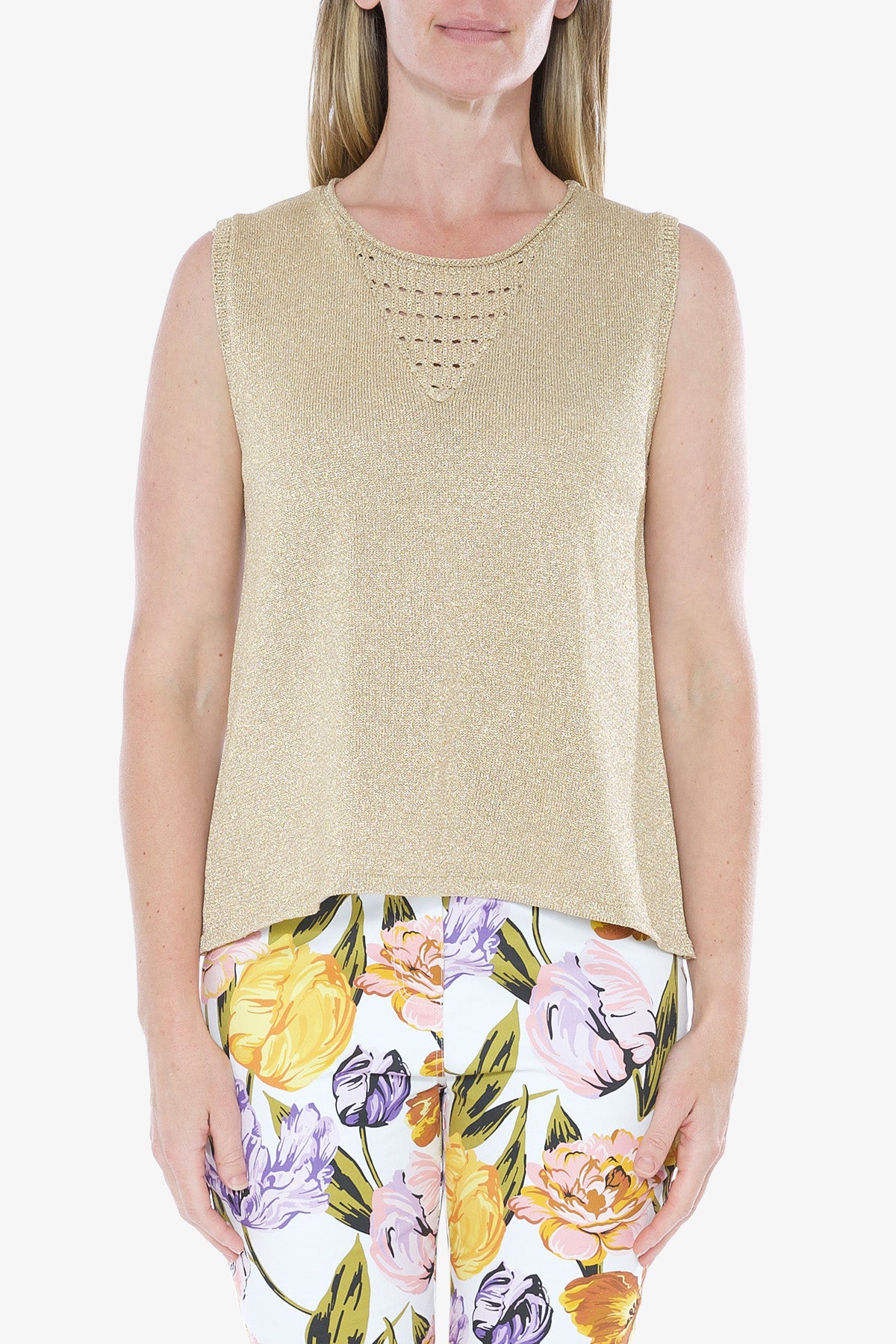 Lurex Sleeve Less Top Gold