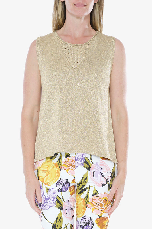 Lurex Sleeve Less Top Gold