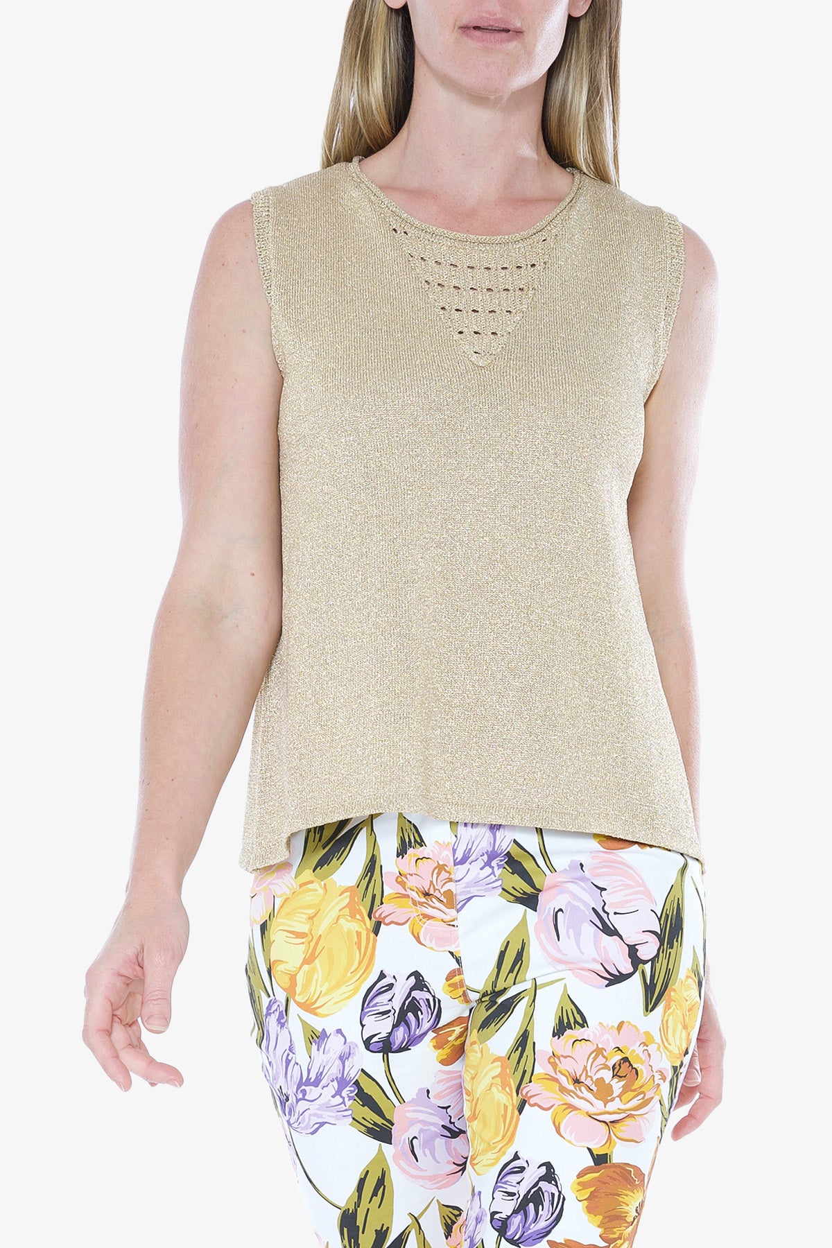 Lurex Sleeve Less Top Gold