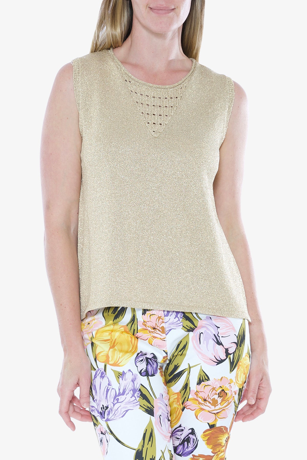 Lurex Sleeve Less Top Gold