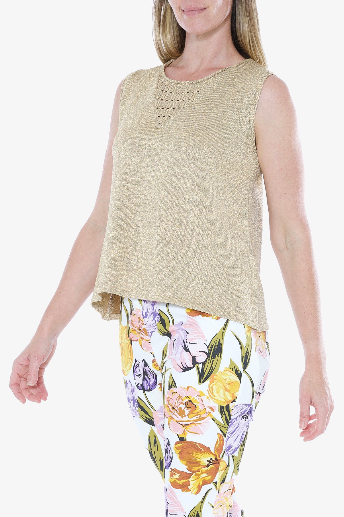 Lurex Sleeve Less Top Gold