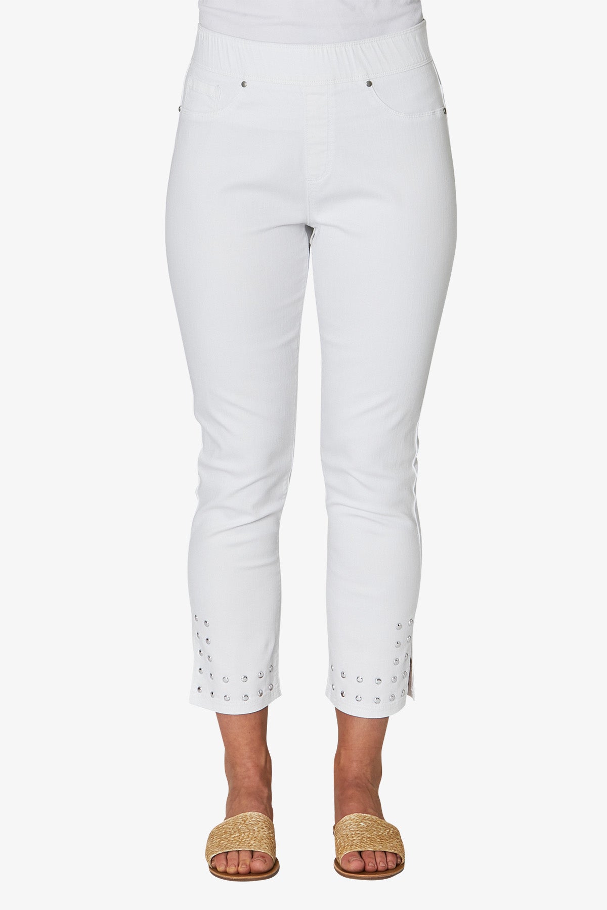 Pull On Stud Trim Jean White