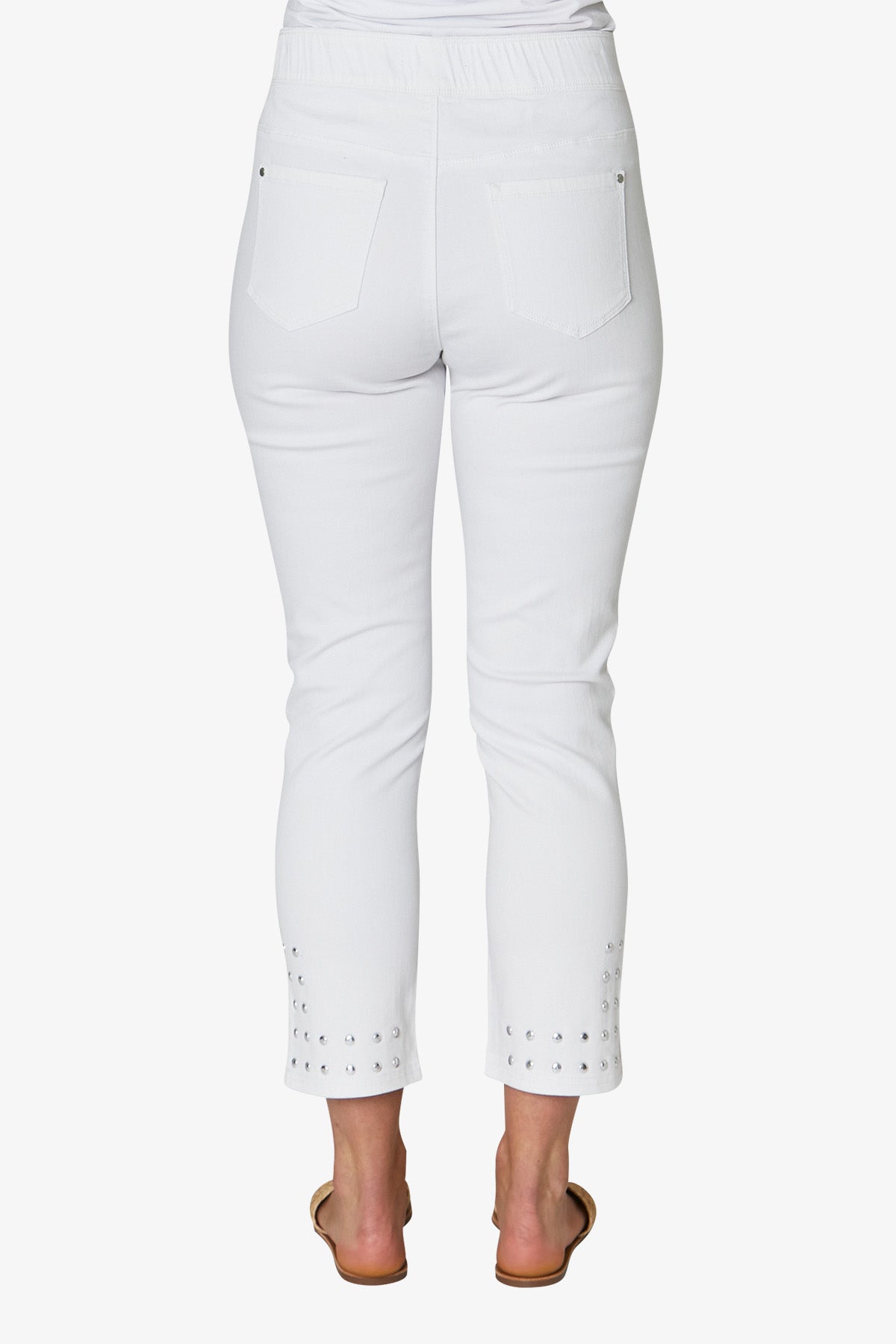 Pull On Stud Trim Jean White