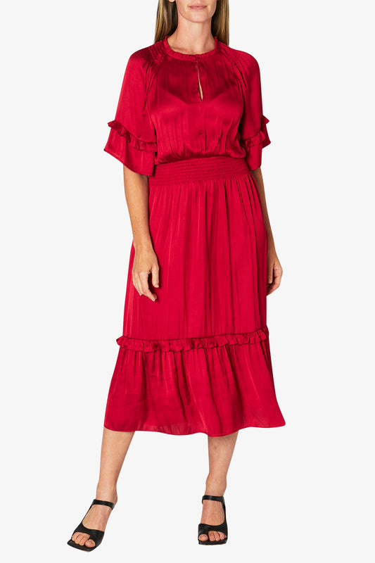 Ruffle Detail Midi Dress Red