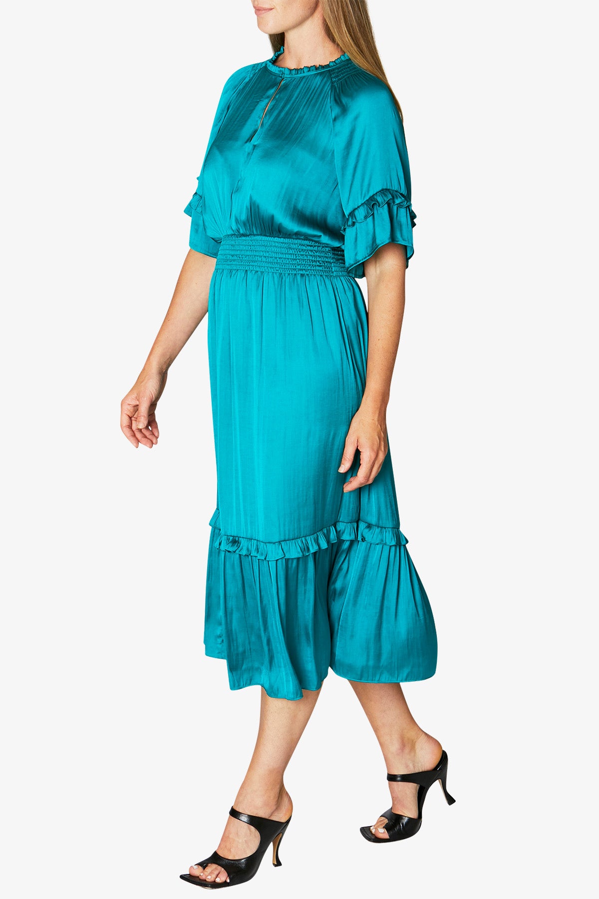 Ruffle Detail Midi Dress Blue