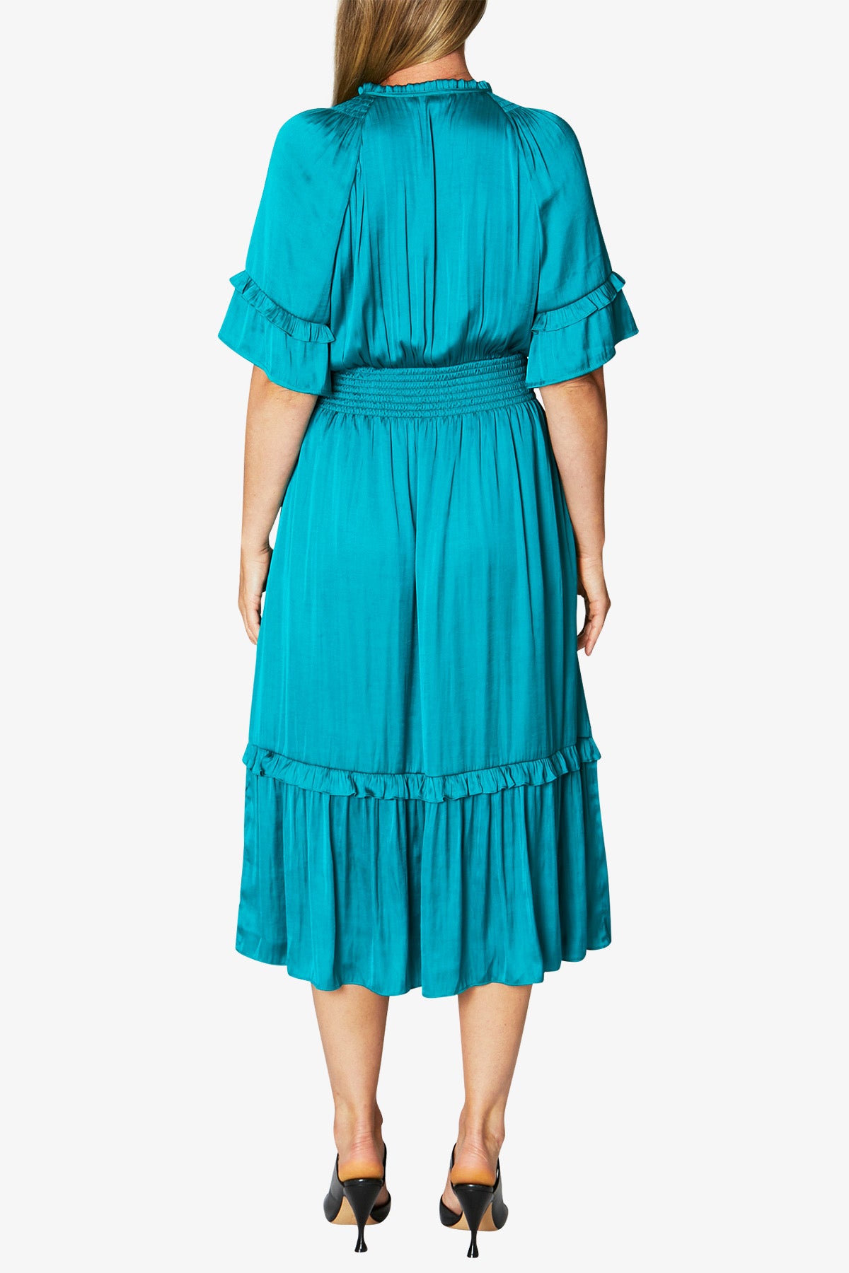 Ruffle Detail Midi Dress Blue