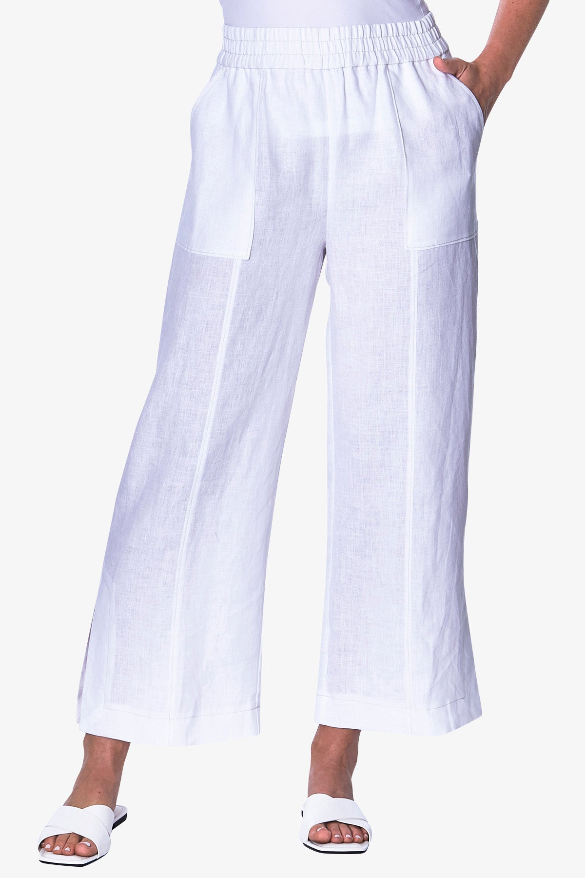 Stitch Detail Linen Culottes White