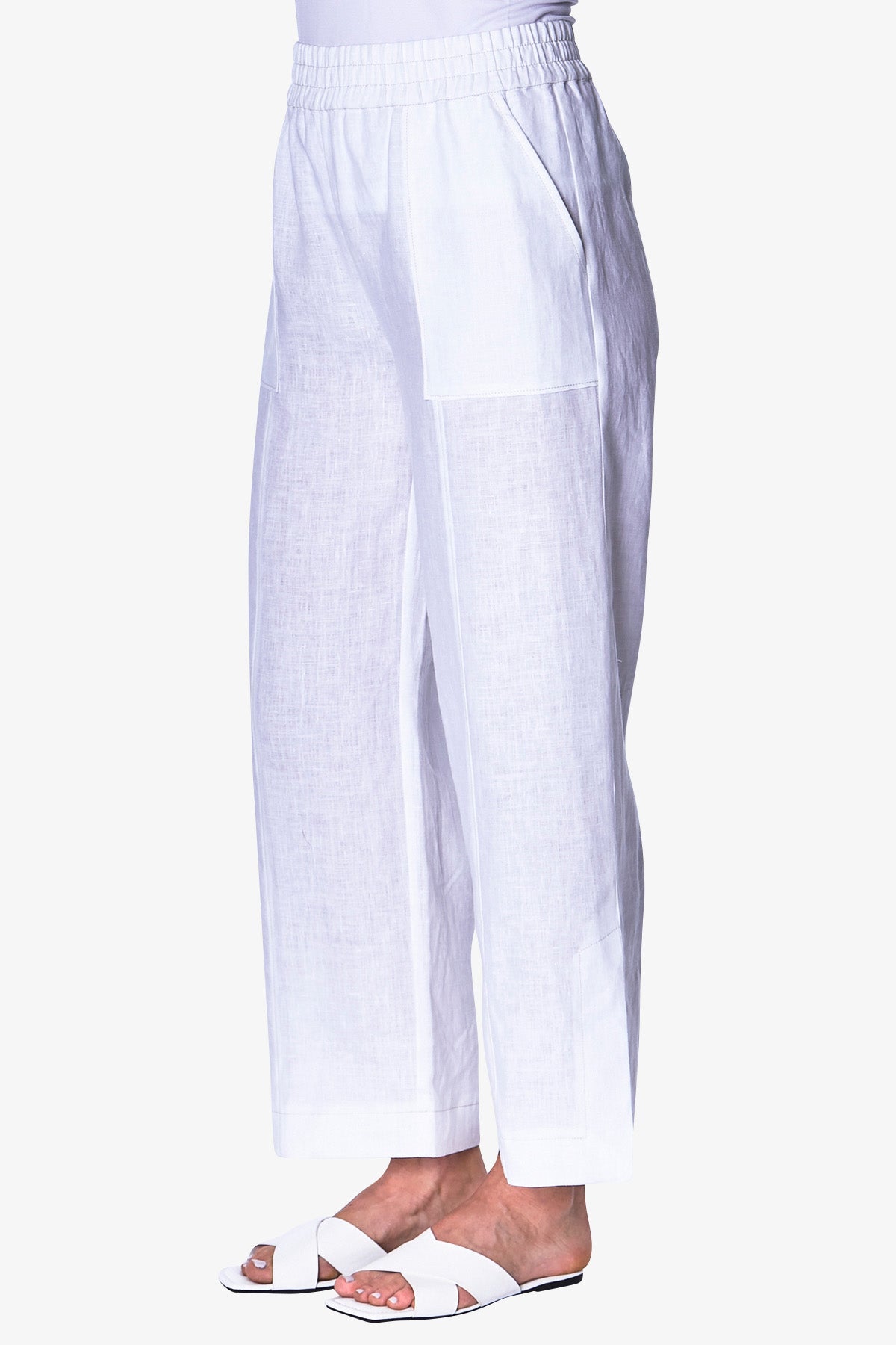 Stitch Detail Linen Culottes White