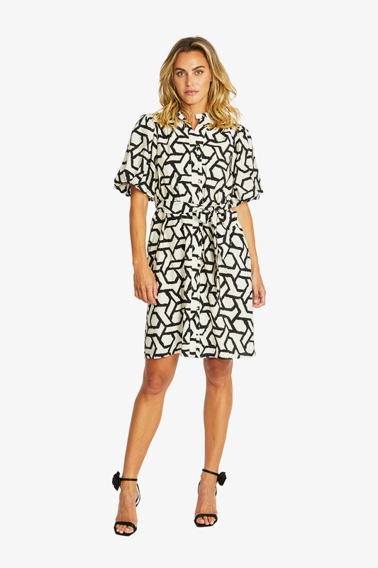 Women's Balloon Sleeve Dress Print in Black | Camille
