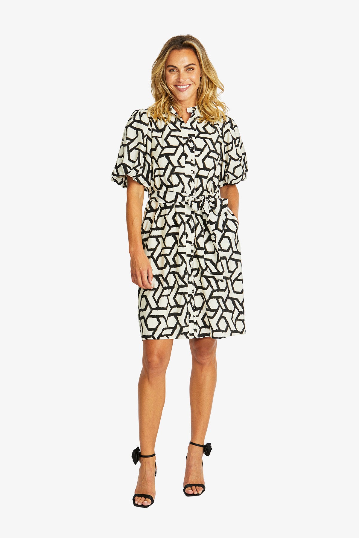 Women's Balloon Sleeve Dress Print in Black | Camille