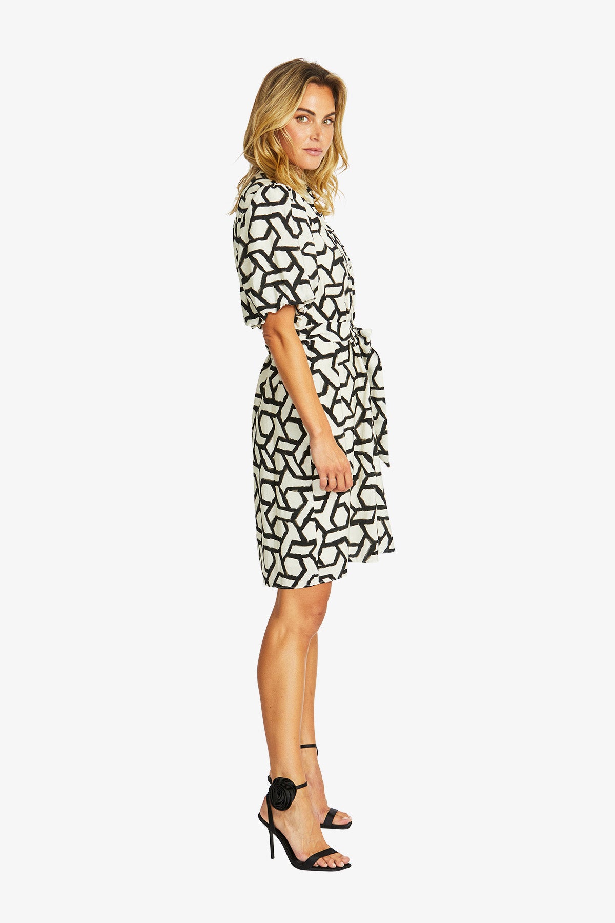 Women's Balloon Sleeve Dress Print in Black | Camille